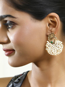 Adwitiya - Women Gold Plated Peacock Design Pearl Beaded Earrings