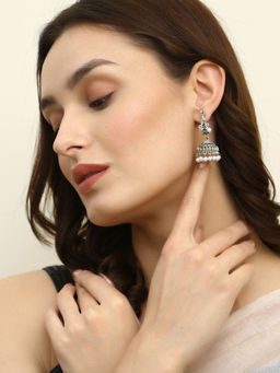 Adwitiya - Women Oxidised Silver Plated Peacock Shape Jhumkis