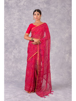 KISHORI - Womens Georgette Saree and Blouse Fabric-Pink