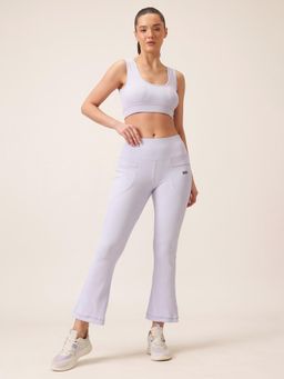 Clovia - Mid-Waist Ribbed Yoga Pants and Medium Impact Sports Bra with Removable Cups