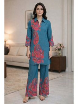 Autumnlane - Blue Embroidered Three Fourth Sleeves Co-Ord Set