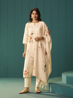 Autumnlane - Cream Floral Three Fourth Sleeves Kurta Pant With Dupatta