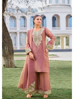 Autumnlane - Pink Embroidered Full Sleeves Kurta Palazzo With Dupatta