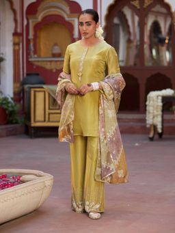 Autumnlane - Yellow Embroidered Full Sleeves Kurti Pant With Dupatta