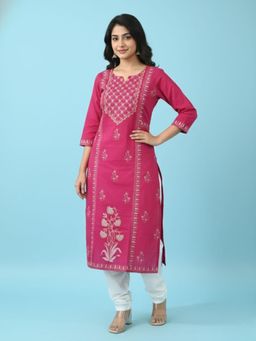 Autumnlane - Pink Printed Three Fourth Sleeves Kurta