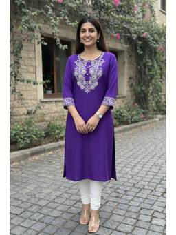 Autumnlane - Blue Embroidered Three Fourth Sleeves Kurta
