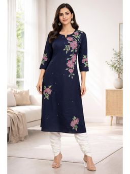 Autumnlane - Blue Embroidered Three Fourth Sleeves Kurta