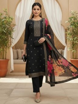 Vaamsi - Black Printed Three Fourth Sleeves Kurta Pant with Dupatta