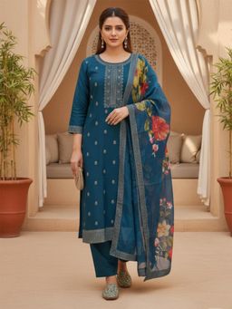 Vaamsi - Blue Printed Three Fourth Sleeves Kurta Pant with Dupatta