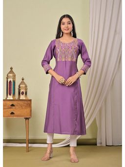 Autumnlane - Purple Embroidered Three Fourth Sleeves Kurta