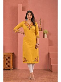 Autumnlane - Yellow Embroidered Three Fourth Sleeves Kurta