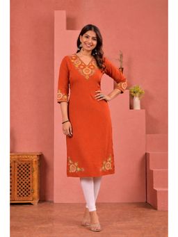 Autumnlane - Orange Embroidered Three Fourth Sleeves Kurta