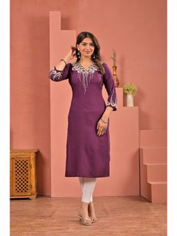 Autumnlane - Purple Embroidered Three Fourth Sleeves Kurta