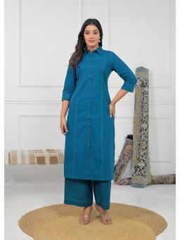 Autumnlane - Blue Solid/Plain Three Fourth Sleeves Kurt And Pant