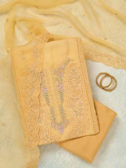 Koskii - Yellow Embroidered Unstitched Top and Unstitched Bottom with Dupatta