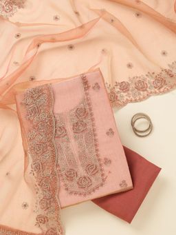 Koskii - Peach Embroidered Unstitched Top and Unstitched Bottom with Dupatta
