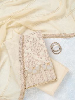 Koskii - Cream Embroidered Unstitched Top and Unstitched Bottom with Dupatta