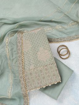 Koskii - Green Embroidered Unstitched Top and Unstitched Bottom with Dupatta