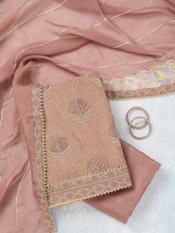 Koskii - Brown Embroidered Unstitched Top and Unstitched Bottom with Dupatta