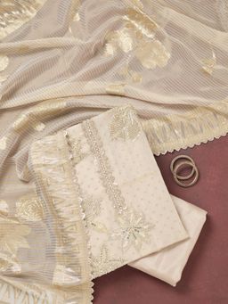 Koskii - Beige Embroidered Unstitched Top and Unstitched Bottom with Dupatta
