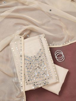 Koskii - Beige Embroidered Unstitched Top and Unstitched Bottom with Dupatta