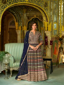 Vaamsi - Multi-Color Embroidered Half Sleeves Gown with Dupatta