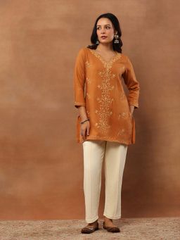 House of Chikankari - Aari Embroidered Woollen Short Kurti