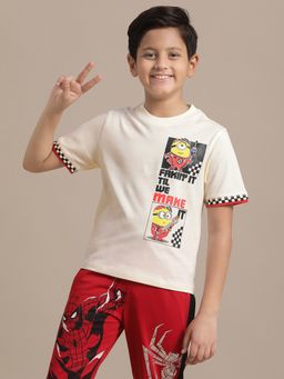 Kidsville - Minions Printed Cream Boys T-Shirt