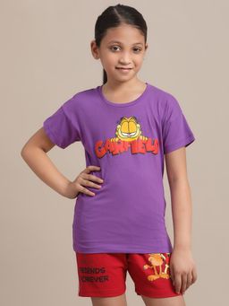 Kidsville - Garfield Printed Relaxed Fit Purple Girls T-Shirt