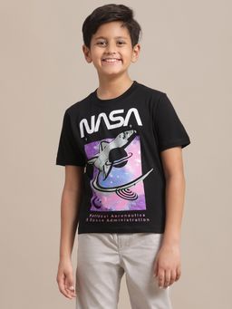 Kidsville - Nasa Printed Black Boys T-Shirt