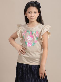 Kidsville - Hello Kitty Printed Beige Girls T-Shirt