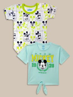 Kidsville - Mickey Friends Printed Multicolor Blue Girls T-Shirts (Pack of 2)
