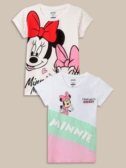 Kidsville - Mickey Friends Printed Pink Multicolor Girls T-Shirts (Pack of 2)