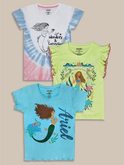 Kidsville - The Little Mermaid Printed Multi Girls T-Shirts (Pack of 3)
