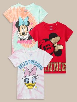 Kidsville - Mickey Friends Printed Red Multicolor Girls T-Shirts (Pack of 3)