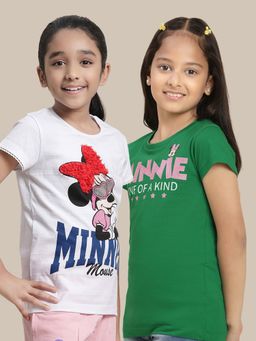 Kidsville - Mickey Friends Printed White Green Girls T-Shirts (Pack of 3)