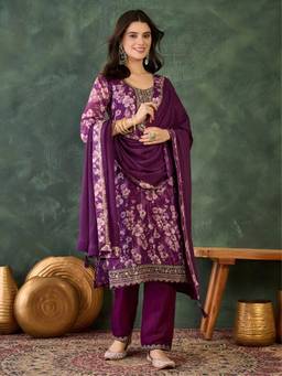 TWINS LADY - Purple Rayon Straight Kurta with Pant and Dupatta