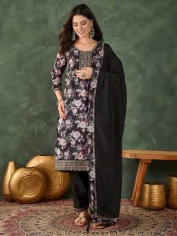 TWINS LADY - Black Rayon Straight Kurta with Pant and Dupatta
