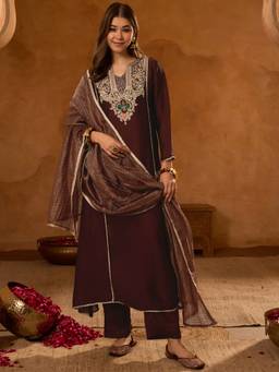 TWINS LADY - Brown Viscose A-Line Kurta with Pant and Dupatta