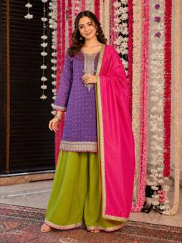 TWINS LADY - Lavender Silk Straight Kurta with Palazzo and Dupatta