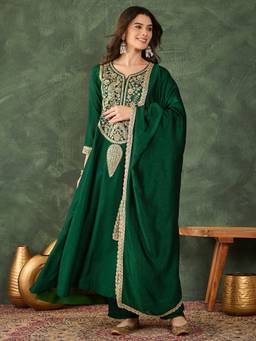 TWINS LADY - Green Viscose A-Line Kurta with Pant and Dupatta