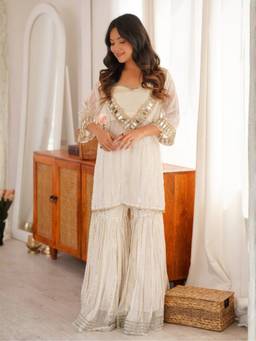 TWINS LADY - White Viscose Rayon Straight Kurta with Sharara