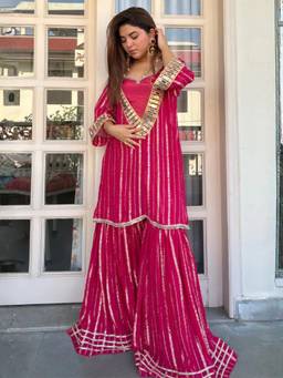 TWINS LADY - Pink Viscose Rayon Straight Kurta with Sharara