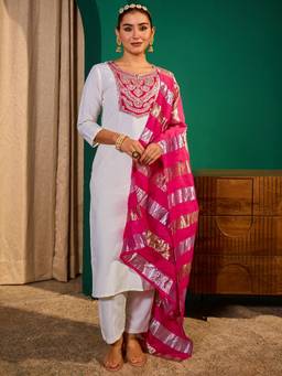 TWINS LADY - Pink Chanderi Straight Kurta with Pant and Dupatta