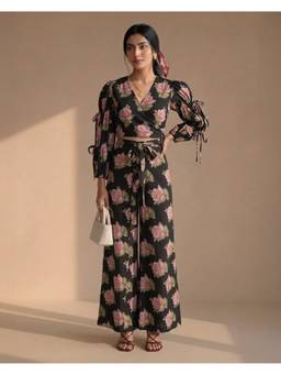 Ambraee - Black Floral Cotton Co-Ord Set