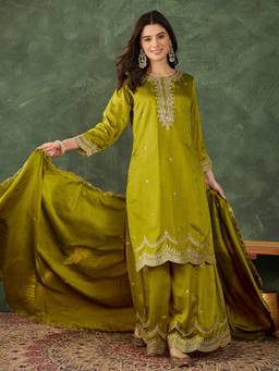 TWINS LADY - Green Viscose Straight Kurta with Palazzo and Dupatta