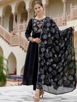 TWINS LADY - Black Rayon A-Line Kurta with Pant and Dupatta