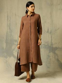 Black & Blah Blah - Brown Woven Design A-Line Cotton Handloom Co-ord Set