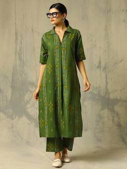Black & Blah Blah - Green Floral Printed A-Line Pure Cotton Co-ord Set