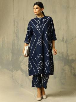 Black & Blah Blah - Navy Blue Bandhani Printed Straight Pure Cotton Co-ord Set